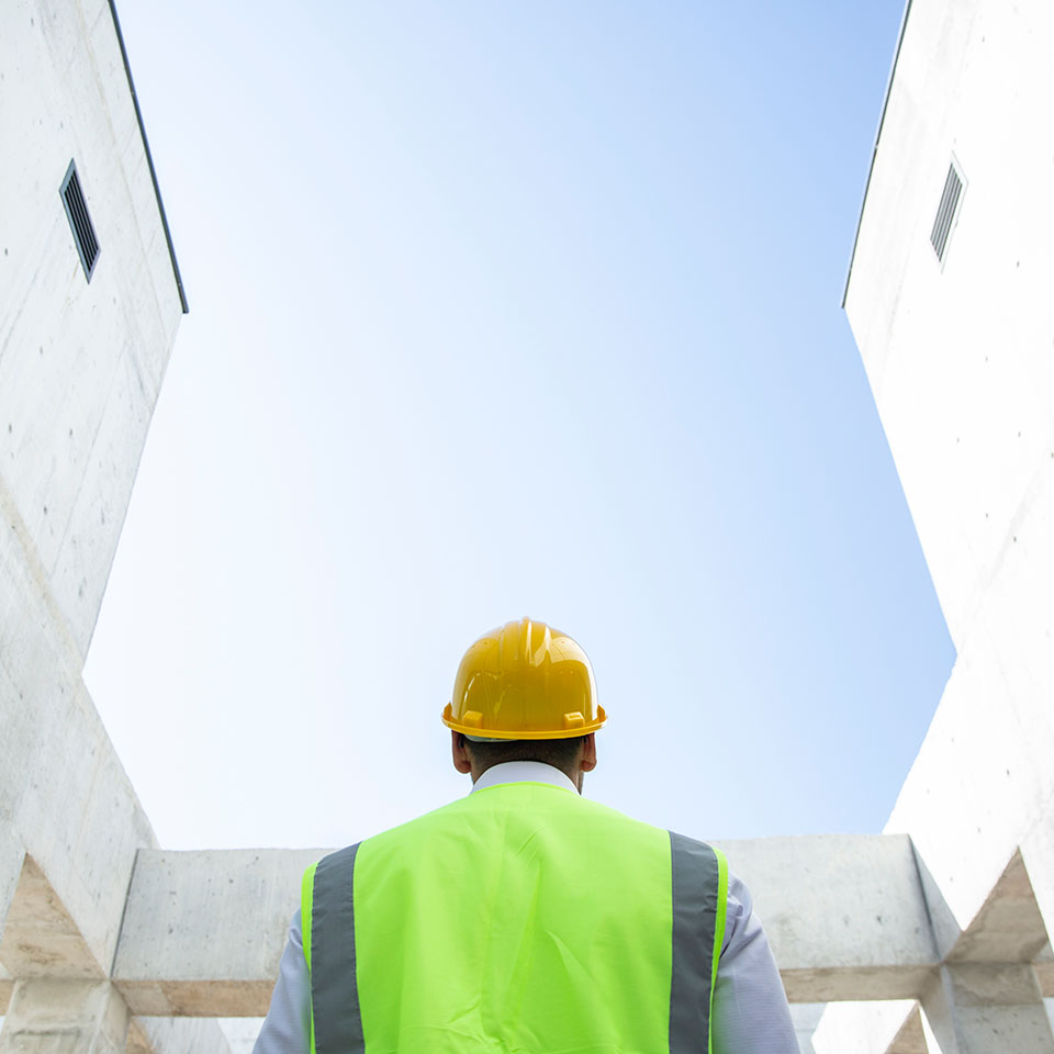 Engineer in concrete landscape