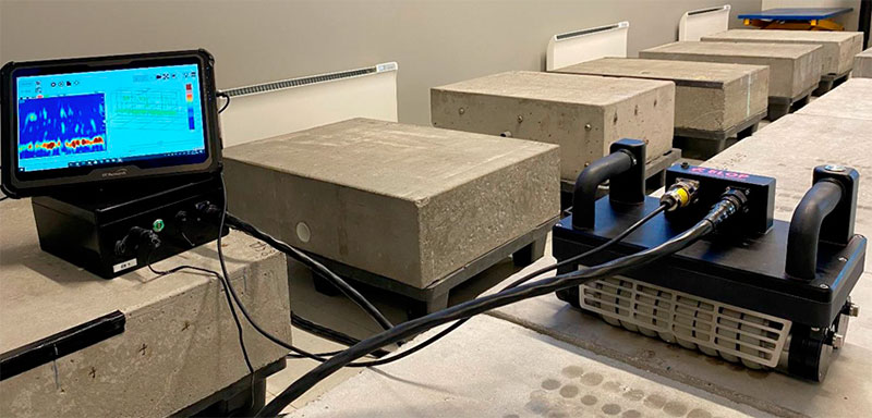 test setup with 10 different concrete specimens