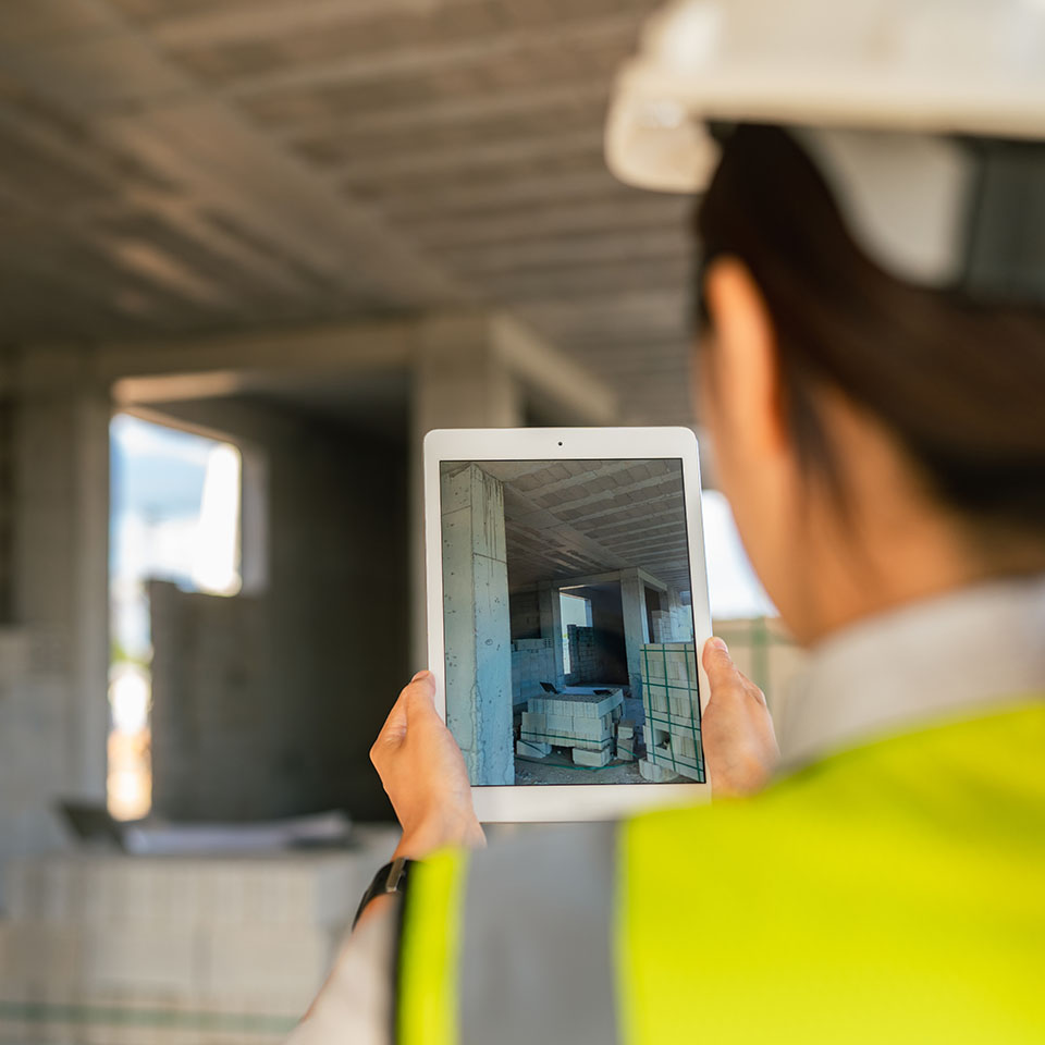 engineer in concrete landscape