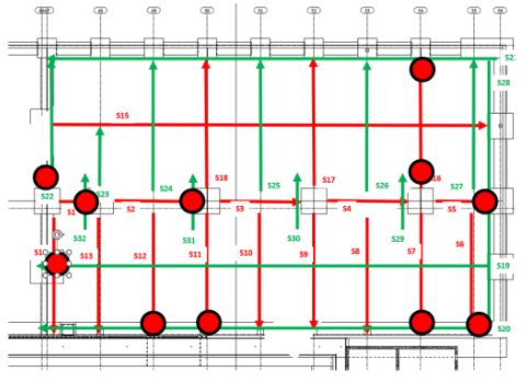 The profile plan with the markings of spots where the depth of concrete was thin around 11cm 